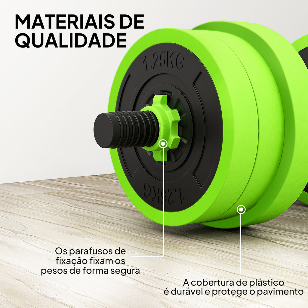 Conjunto de Halteres 20kg 4 em 1 Conjunto de Pesos com Kettlebell Barra de Pesos para Treino de Força em Casa Ginásio Escritório Verde — foto 7