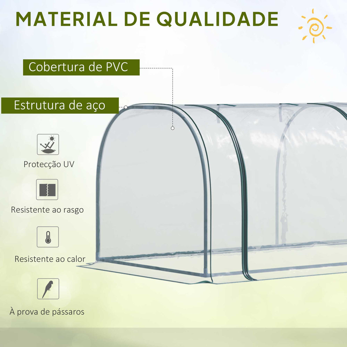 Estufa 350x100x80 cm para Jardim Varanda Estufa Pequena para Cultivo de Plantas com 3 Janelas Estrutura de Aço e PVC Transparente e Verde — foto 4