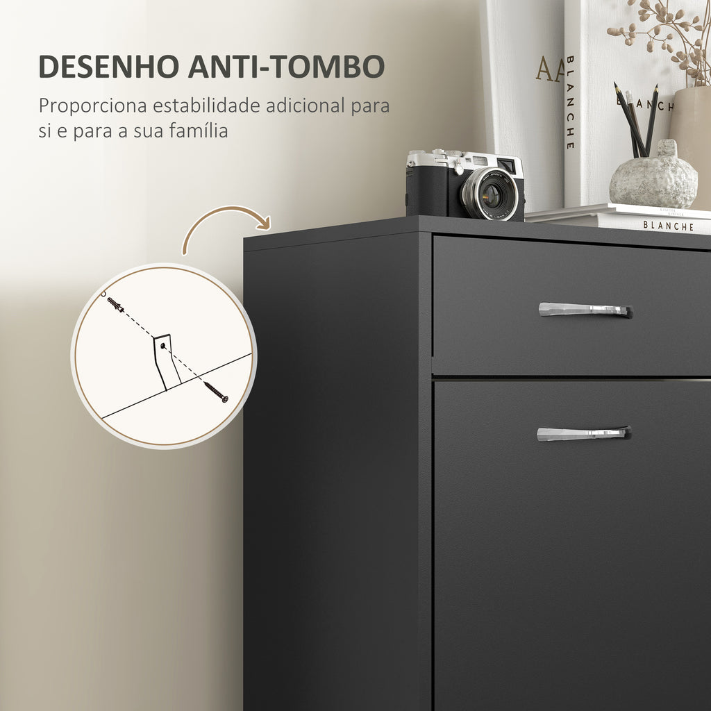 Sapateira Móvel para Sapatos Estreito com 2 Compartimentos e 2 Gavetas para 12 Pares de Sapatos para Sala de Estar Entrada Corredor 80x30x91,5 cm Preto — foto 7