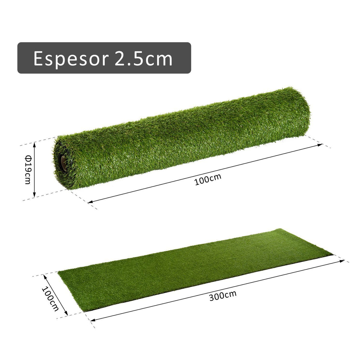 Relva Artificial 25 mm Rolo de Relva Artificial de 300x100 cm Realista com Orifícios de Drenagem para Varanda Jardim Pátio Verde — foto 3