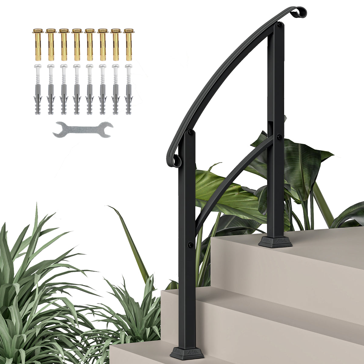 Guarda Corpo para Escada 71 cm Guarda Corpo Metálico com Kit de Instalação Ângulo Ajustável para 1-3 Degraus 71x8x148 cm Preto — foto 1