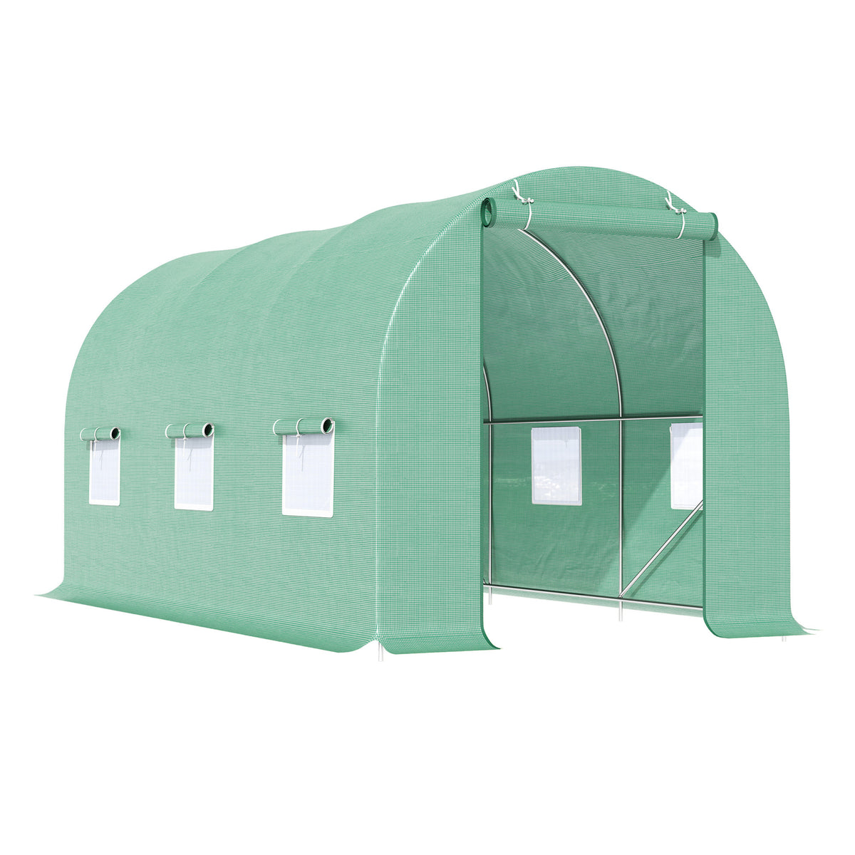 Estufa Túnel 445x190x200 cm Estufa de Jardim com 6 Janelas 1 Porta e Cobertura de Polietileno PE 140 g/m² para Cultivo de Plantas Legumes Frutas no Terraço Pátio Verde — foto 1