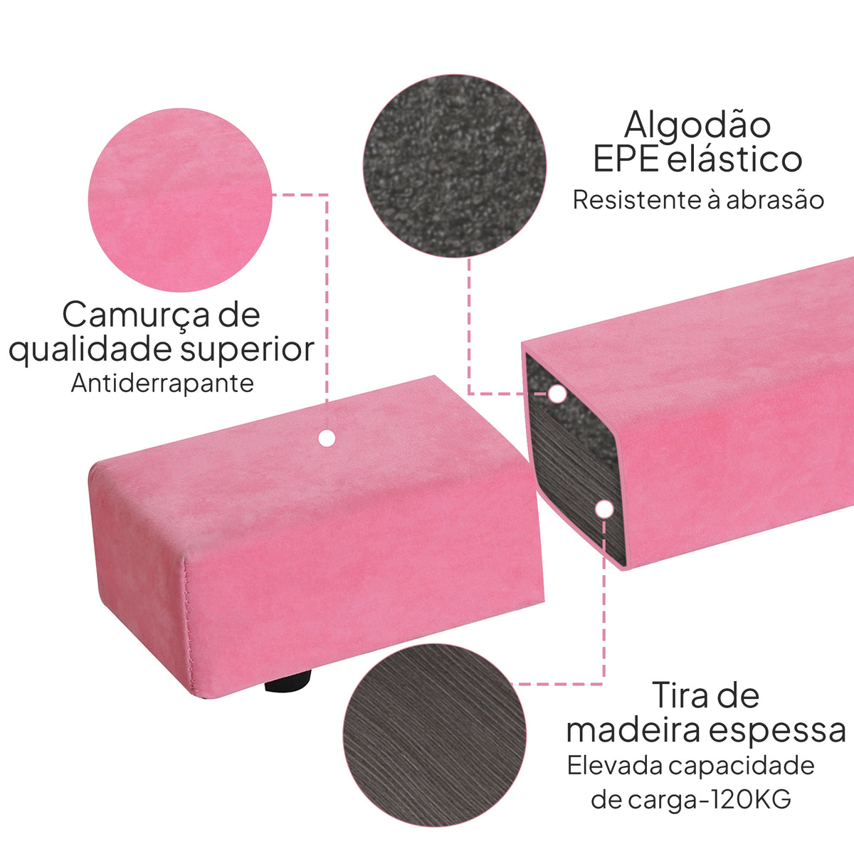 Barra de Equilíbrio Ginástica Dobrável 210 cm Barra de Ginástica Artística Viga de Equilíbrio para Crianças Iniciantes e Ginastas Profissionais para Treino em Casa 210x10x6,5 cm Rosa — foto 4
