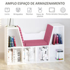 Estante Infantil com Assento Estante com 6 Cubos e Banco com Almofada 102x30x61cm Branco e Rosa — foto 4