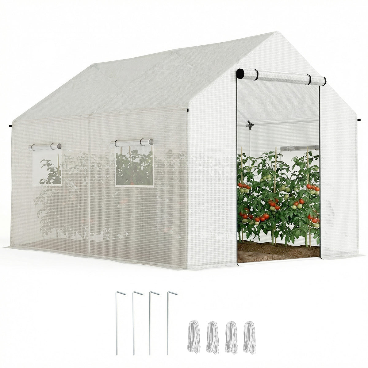 Estufa tipo Túnel 2x3x2 m Estufa de Exterior com 4 Janelas de Malha e Porta com Fecho de Correr Estufa para Cultivos Anti UV para Pátio Jardim Branco — foto 1
