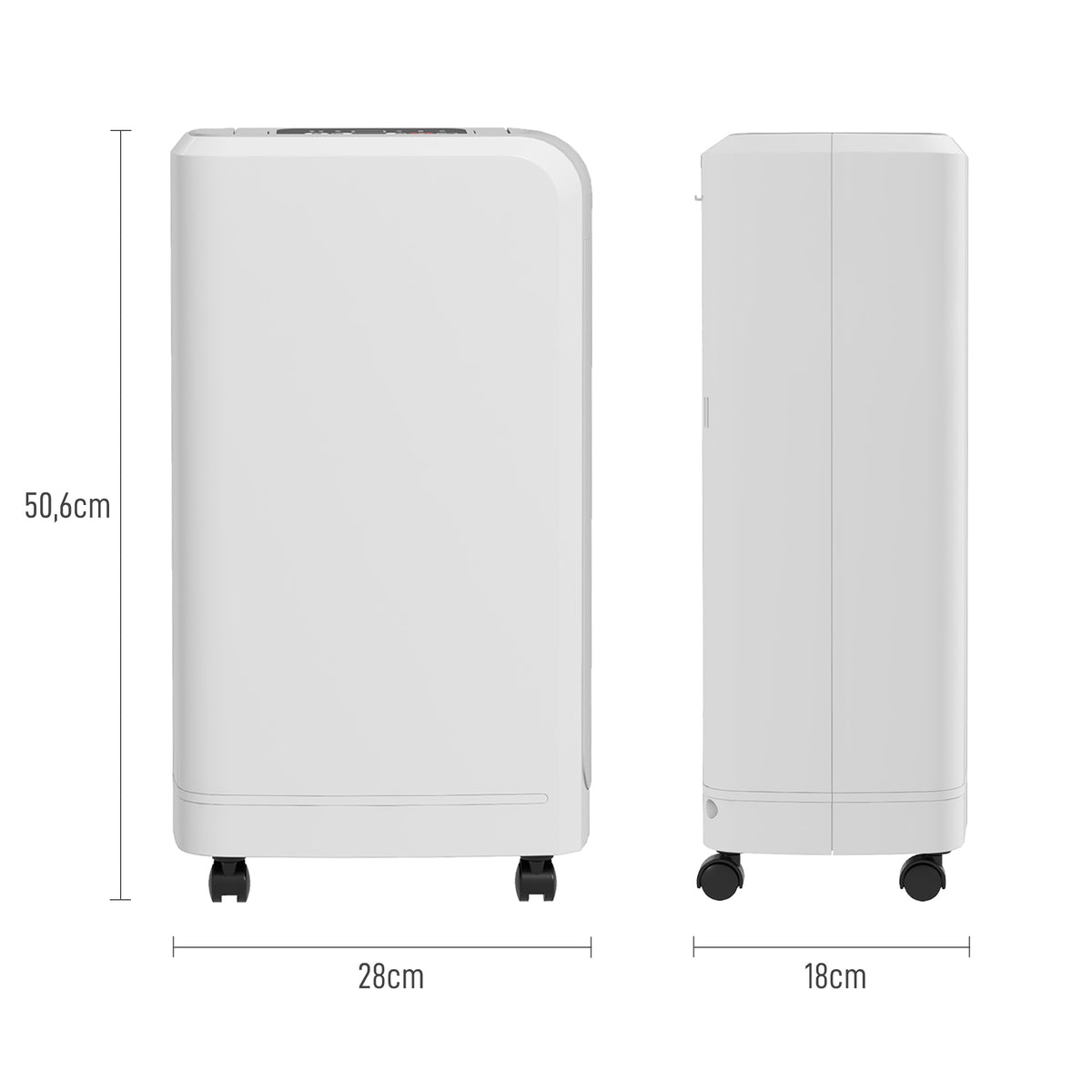 Desumidificador Elétrico 12L/dia Silencioso até 13-18m² com Rodas Temporizador de 24 Horas Ecrã Digital de Humidade e Pega para Quarto Branco — foto 3