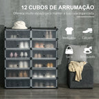 Sapateira Modular de Cubos de Plástico Armário Modular para Sapatos com 12 Cubos com Porta Desenho de DIY para Entrada Dormitório 94x37x108 cm Preto — foto 4