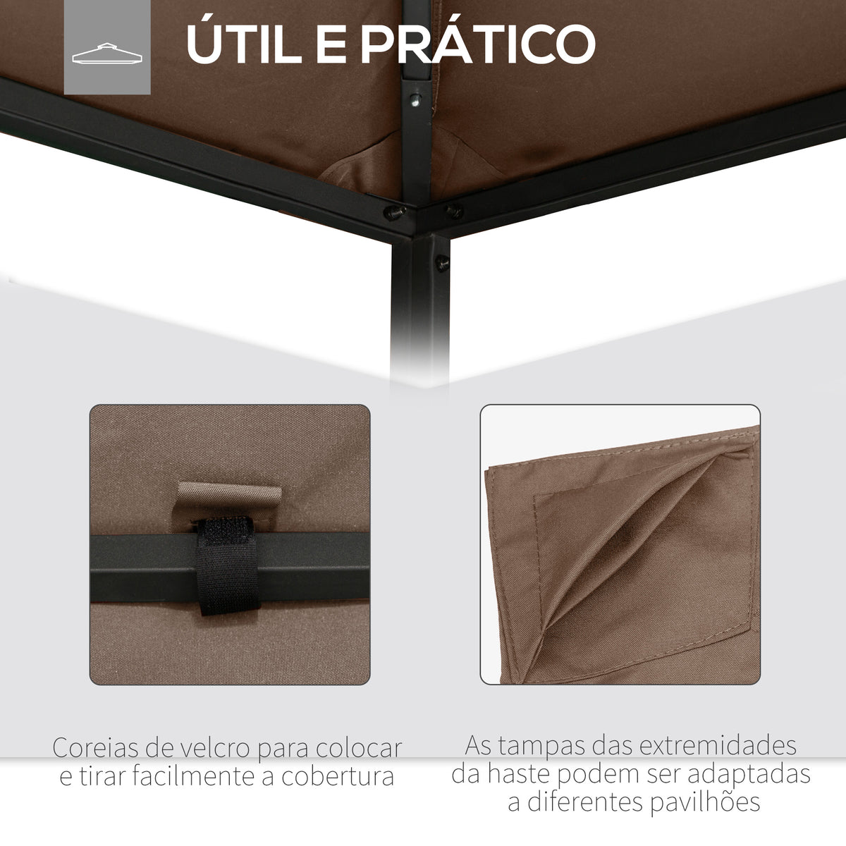 Toldo de substituição de 3 x 3 m para barraca de jardim gazebo ao ar livre com 8 orifícios de drenagem e ventilação marrom — foto 5