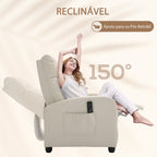 Poltrona de Massagem Poltrona Relax Reclinável com 2 Zonas de Massagem 8 Programas 5 Níveis de Intensidade e Controlo Remoto Estofada em PU 68x88x98 cm Creme — foto 5