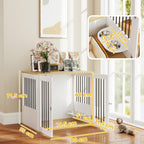 Gaiola para Cães Médios 2 em 1 Mesa Auxiliar com 2 Portas com Trava Comedouro Giratório de 360° 2 Tigelas e Almofadas Antiderrapantes 80x55x71,5 cm Branco — foto 3