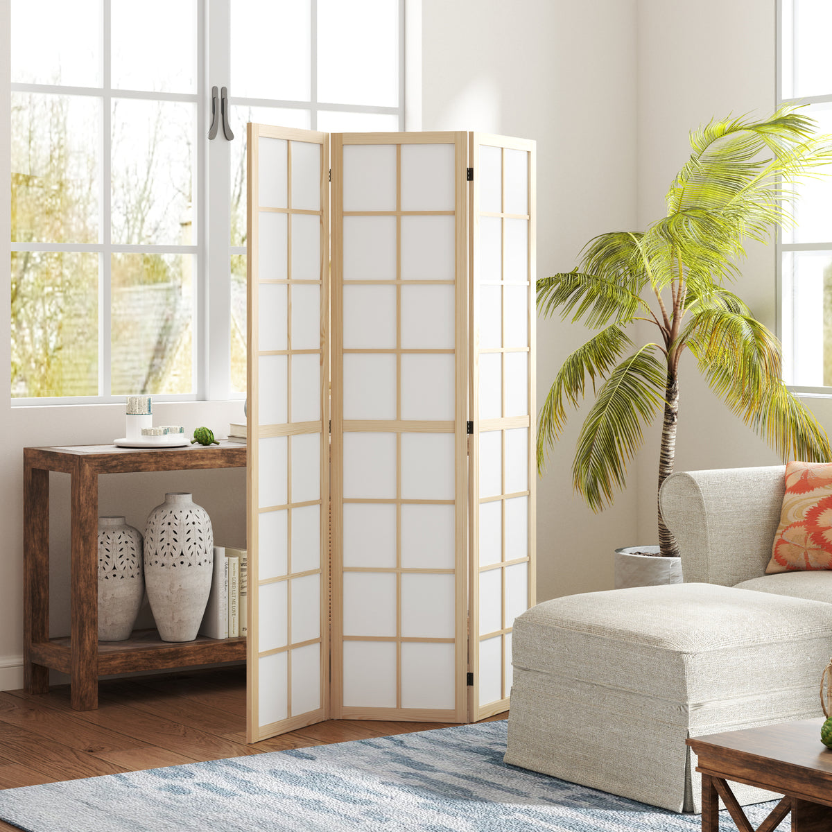 Biombo Dobrável de 3 Painéis Ecrã de Privacidade Separador de Ambientes de Interior para Sala de Estar Dormitório e Escritório 120x170 cm Madeira e Branco — foto 2