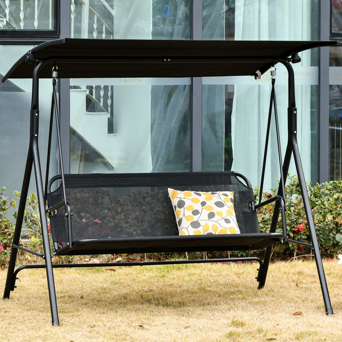 Baloiço de Jardim de 2 Lugares Baloiço com Teto Ajustável em Ângulo para Terraço Balcão Carga Máxima 200kg Aço 172x110x155cm Preto — foto 2