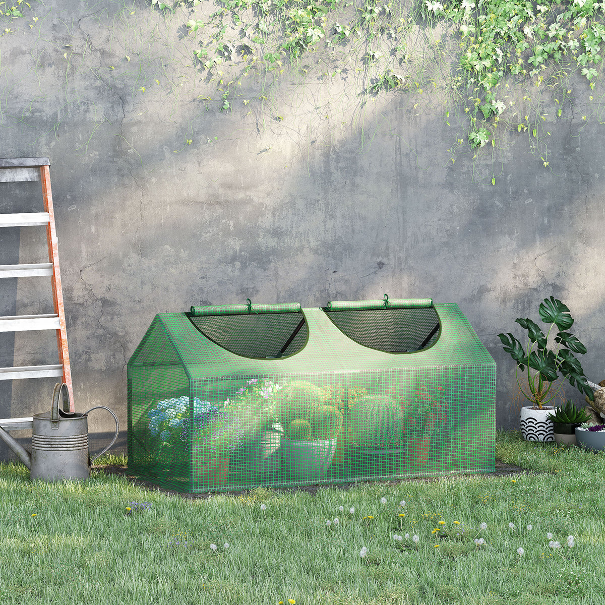 Estufa 119x60x60cm Estufa de Jardim com 2 Janelas Enroláveis para Cultivo de Plantas Verduras Flores Verde Translúcido — foto 2