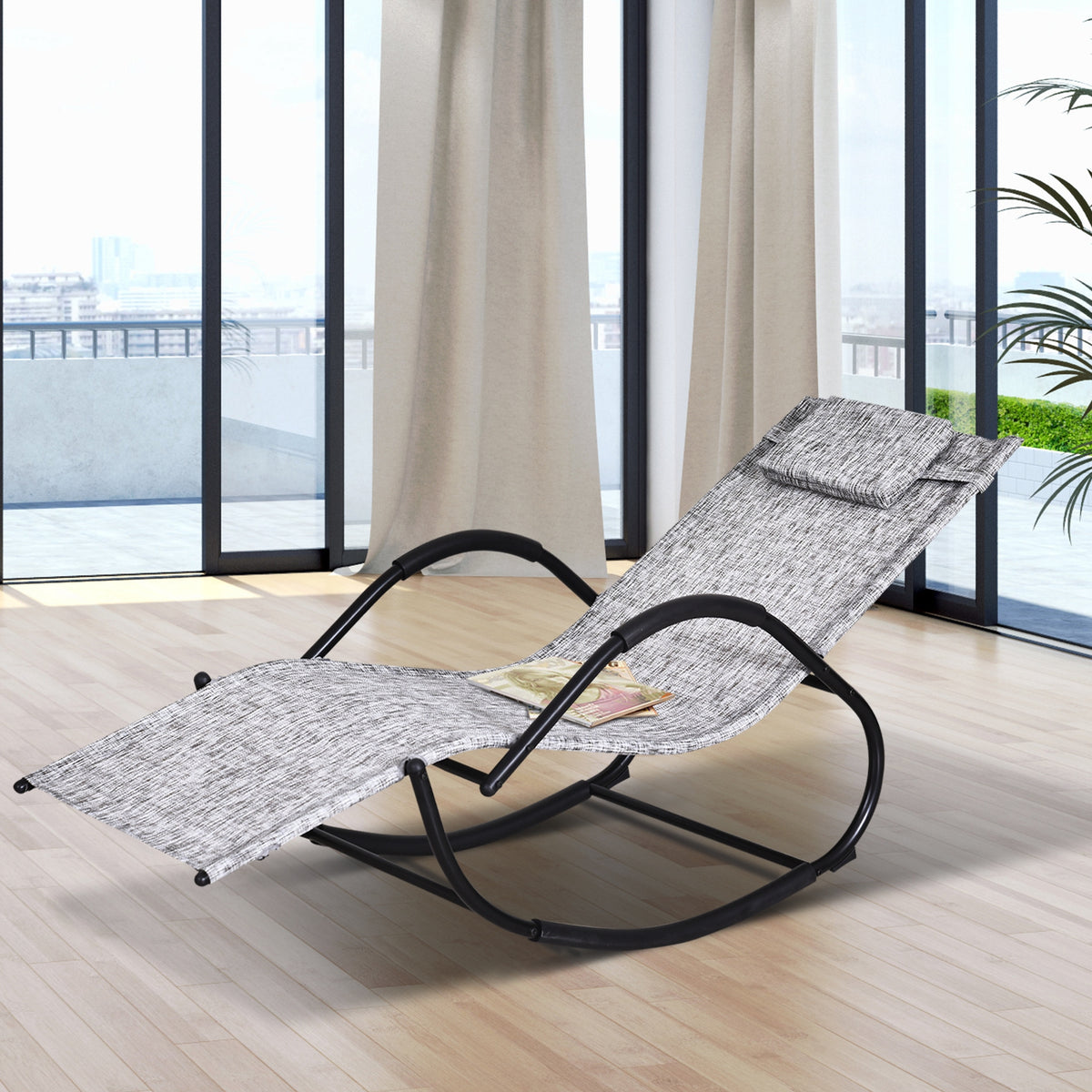 Espreguiçadeira Baloiço de Jardim com Apoio para os Braços Almofada para a Cabeça Removível Espreguiçadeira Gravidade Zero com Tecido Transpirável para pátio Terraço 160x61x79cm Cinza — foto 2