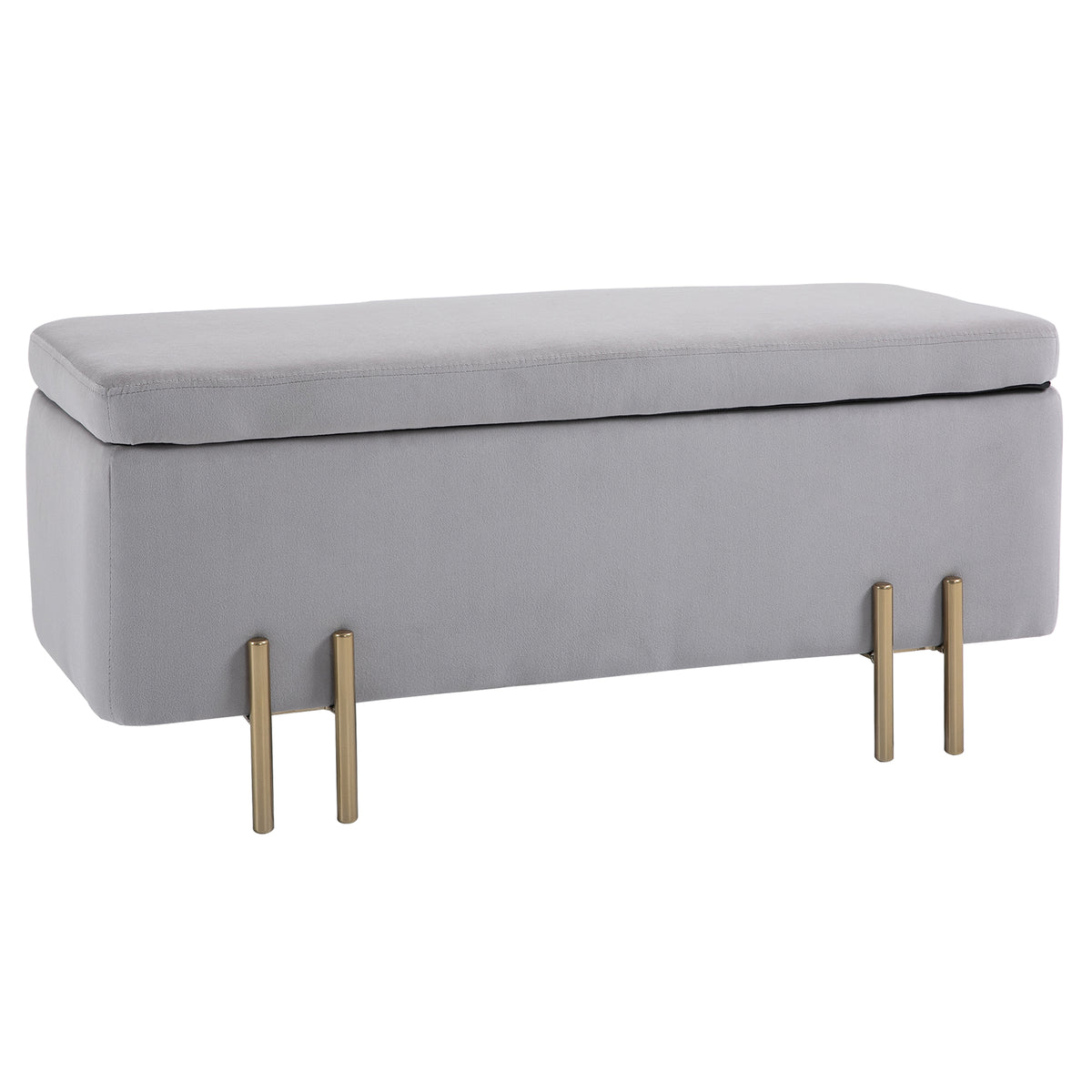 Banco Pé de Cama para Dormitório 70L Banco de Armazenamento em Veludo Pés de Metal para Entrada Sala de Estar 100x40x42 cm Cinza Claro — foto 1