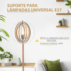 Candeeiro de Pé com Ecrã Giratório de 360° Interruptor de Pé LED E27 Máx. 40W Base de Madeira Candeeiro de Pé para Sala de Estar Dormitório Estúdio 38x38x160cm Natural — foto 4