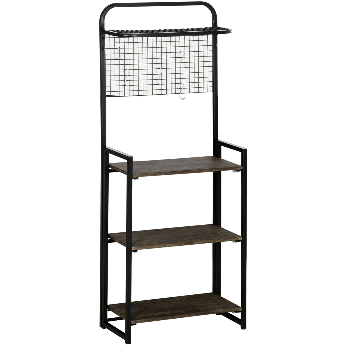Estante Dobrável com 4 Níveis Estante de Estilo Industrial de Armazenamento com 5 Ganchos e Anti-Rolamento para Sala de Estar Escritório Dormitório 60x30x150cm Preto — foto 1