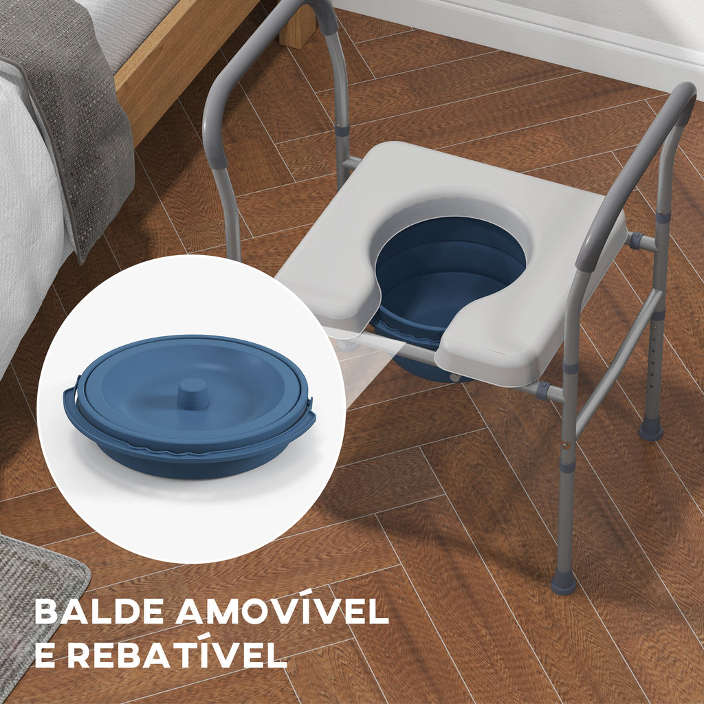 Cadeira Higiénica 4 em 1 Cadeira com Sanita de Alumínio Cadeira de Duche com Altura Ajustável e Almofadas Antiderrapantes Carga 136 kg para Pessoas com Deficiência Grávidas 64x53x70-82 cm Cinza — foto 7