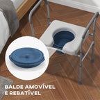 Cadeira Higiénica 4 em 1 Cadeira com Sanita de Alumínio Cadeira de Duche com Altura Ajustável e Almofadas Antiderrapantes Carga 136 kg para Pessoas com Deficiência Grávidas 64x53x70-82 cm Cinza — foto 7