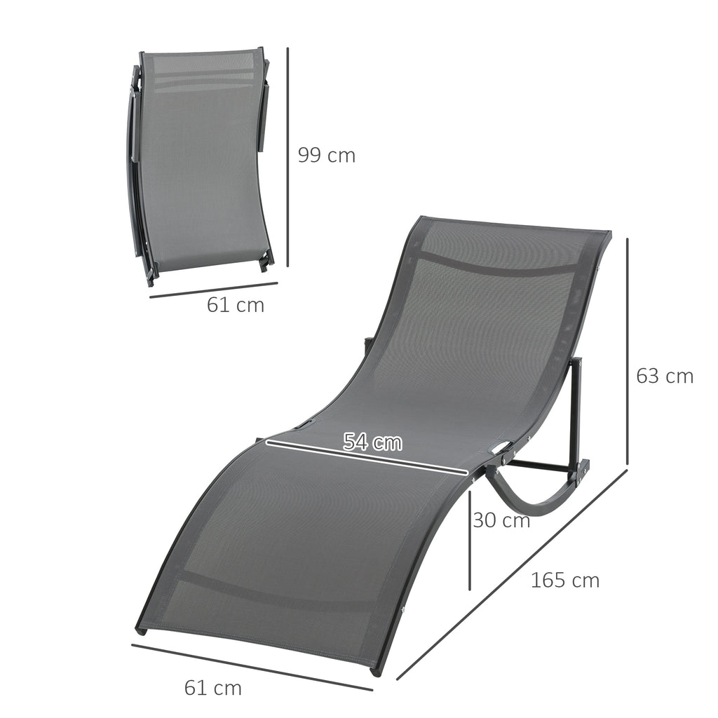 Conjunto 2 Espreguiçadeiras Ergonômicas Dobráveis ​​em Forma de S com Estrutura de Alumínio Textilene para Piscina Pátio Jardim e Varanda 165x61x63cm Cinza — foto 3