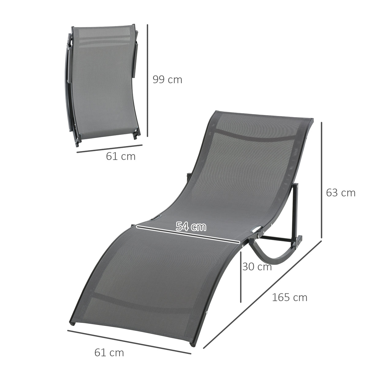Conjunto 2 Espreguiçadeiras Ergonômicas Dobráveis ​​em Forma de S com Estrutura de Alumínio Textilene para Piscina Pátio Jardim e Varanda 165x61x63cm Cinza — foto 3
