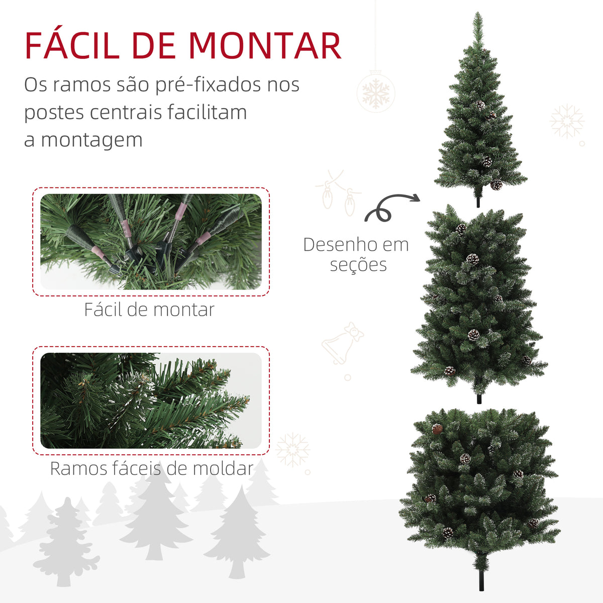Árvore de Natal 180 cm Árvore de Natal Artificial com 618 Ramos e Suporte de Metal Árvore de Natal para Sala de Estar Interior Verde — foto 6