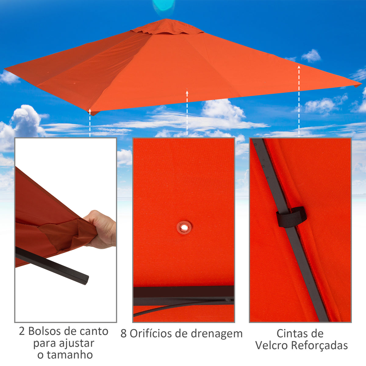 Toldo de Substituição de 3x3m para Pérgola de Jardim com 8 Orifícios de Drenagem e Ventilação Laranja — foto 5