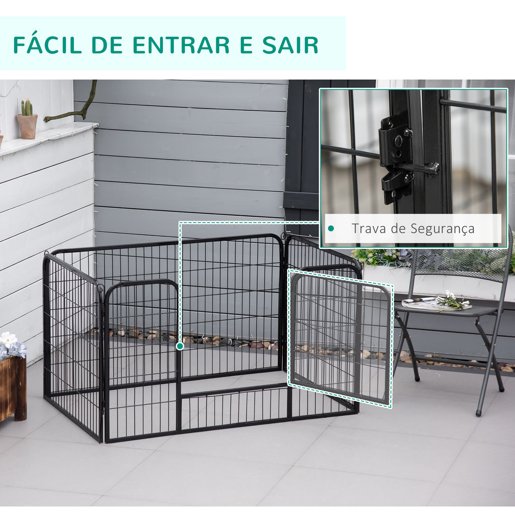 Parque para Animais de Estimação Retangular Gaiola para Cães 4 Paineis de Metal com Porta e Dupla Fechadura Cerca de Treinamento 129x84x70cm Preto — foto 6