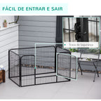 Parque para Animais de Estimação Retangular Gaiola para Cães 4 Paineis de Metal com Porta e Dupla Fechadura Cerca de Treinamento 129x84x70cm Preto — foto 6