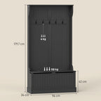 Móvel Cabide de Entrada com Banco Armário de Entrada com Cabide 5 Ganchos e Espaço de Armazenamento 96x34x179,7 cm Preto — foto 3