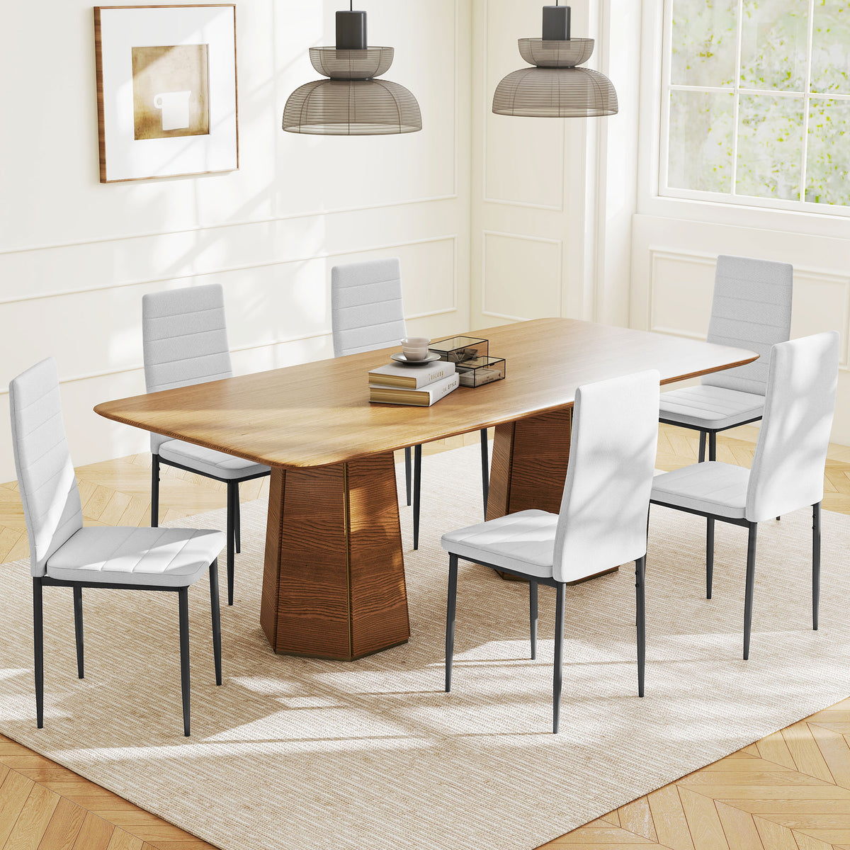 Conjunto de 64 Cadeiras de Sala de Jantar Estofadas em Linho com Pernas em Metal Cadeiras Modernas para Cozinha Quarto Suporta até 120 kg 41x50x97 cm Branco — foto 2