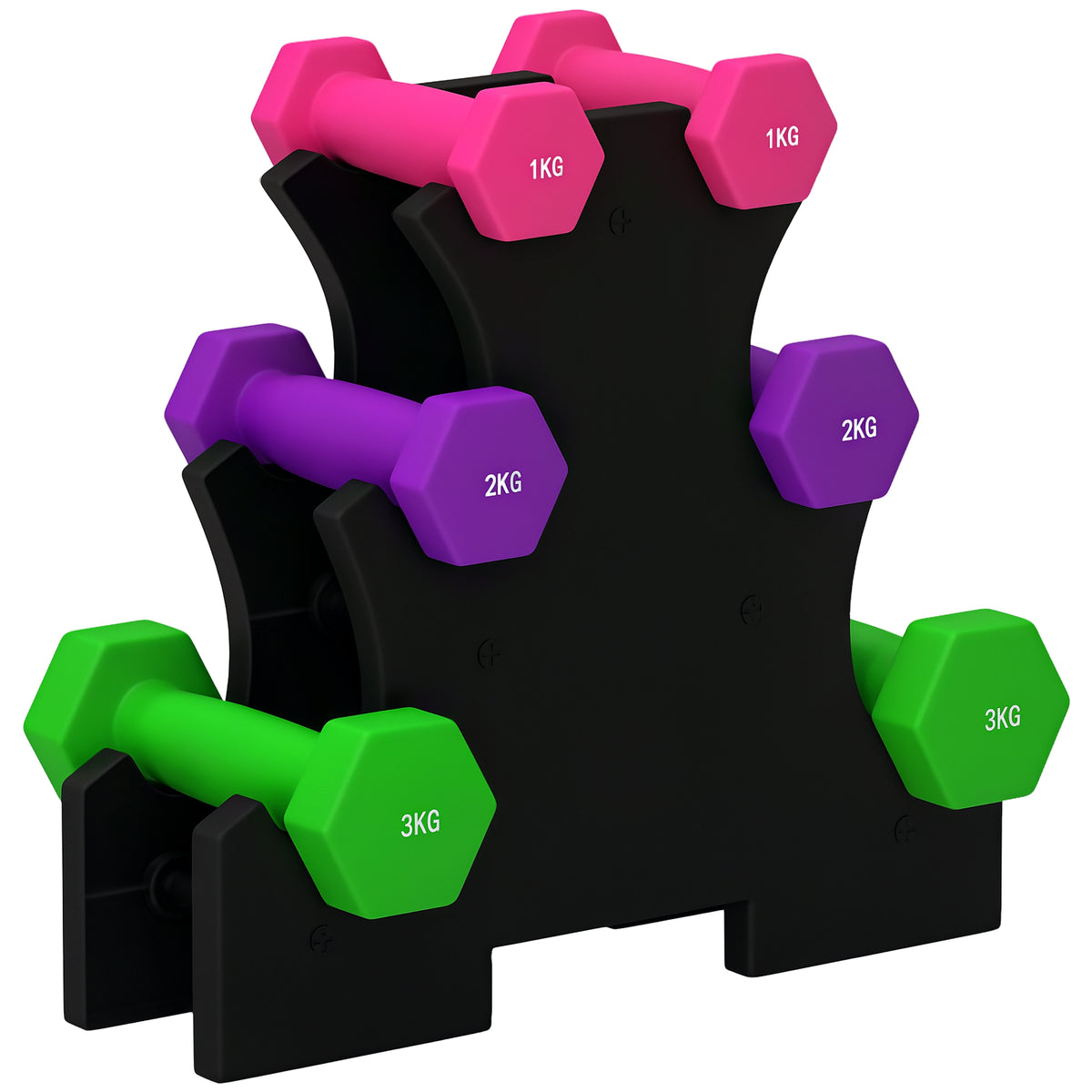 Jogo de Halteres 2x1 kg 2x2 kg 2x3 kg Conjunto de Halteres Hexagonais com Suporte de Armazenamento para Exercício Treino em Casa Ginásio Multicolor — foto 1