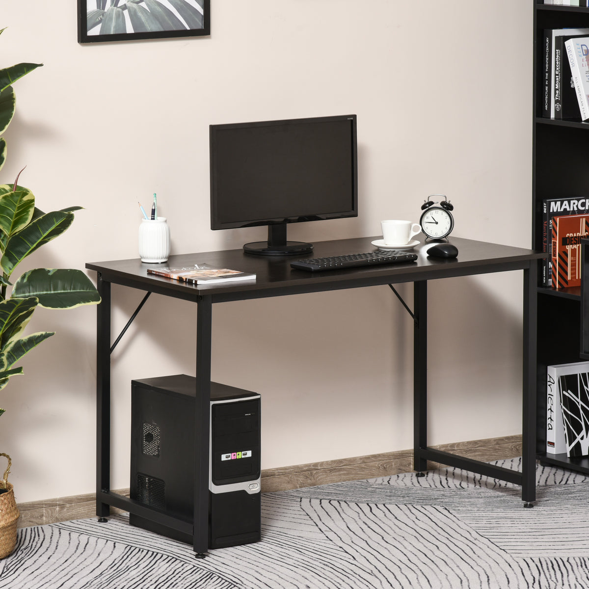 Secdretária Mesa de Computador com Pés Ajustáveis e Estrutura em Aço Secretária Estilo Moderno Capacidade de Carga 70 kg 120x60x73 cm Marrom Escuro e Preto — foto 2