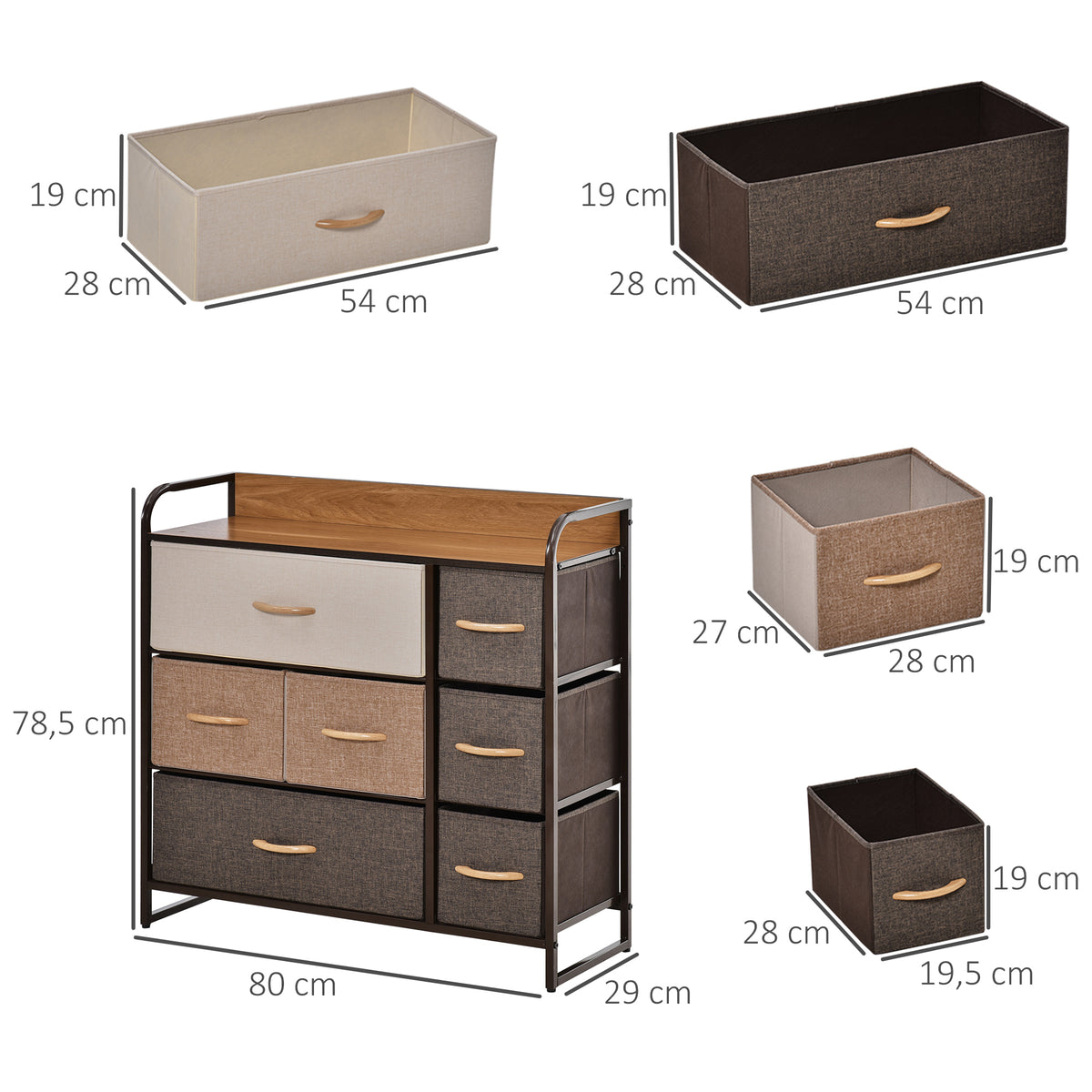 Cómoda Estreita com 7 Gavetas Dobráveis de Tecido, Cómoda de Quarto com Estrutura Metálica, Móvel para Espaços Pequenos, Sala de Estar, Casa de Banho, Multicolor — foto 3