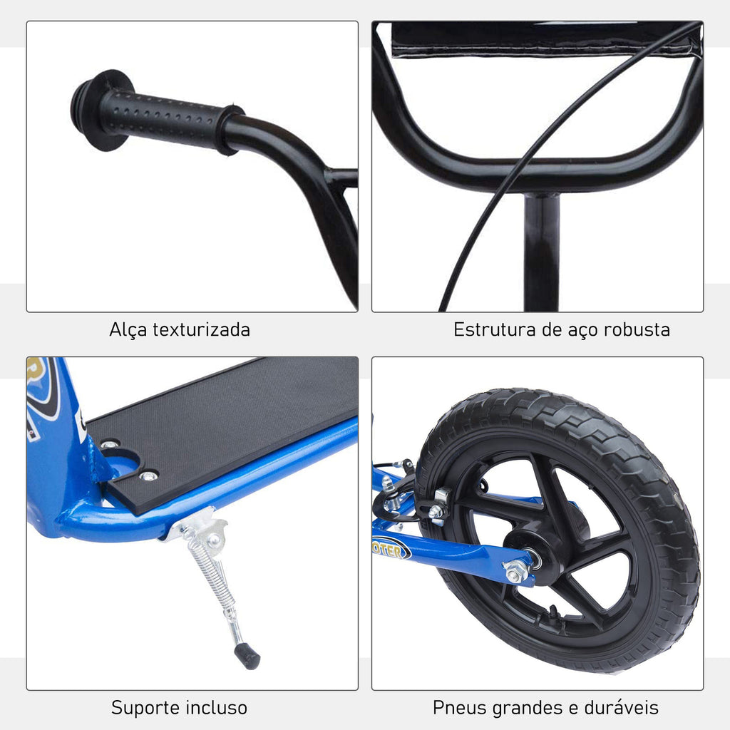 Trotinete com 2 Rodas de 12 Polegadas Trotinete para Crianças com Guiador Ajustável Freio e Cavalete Carga Máxima 100kg 120x52x80-88cm Azul — foto 3