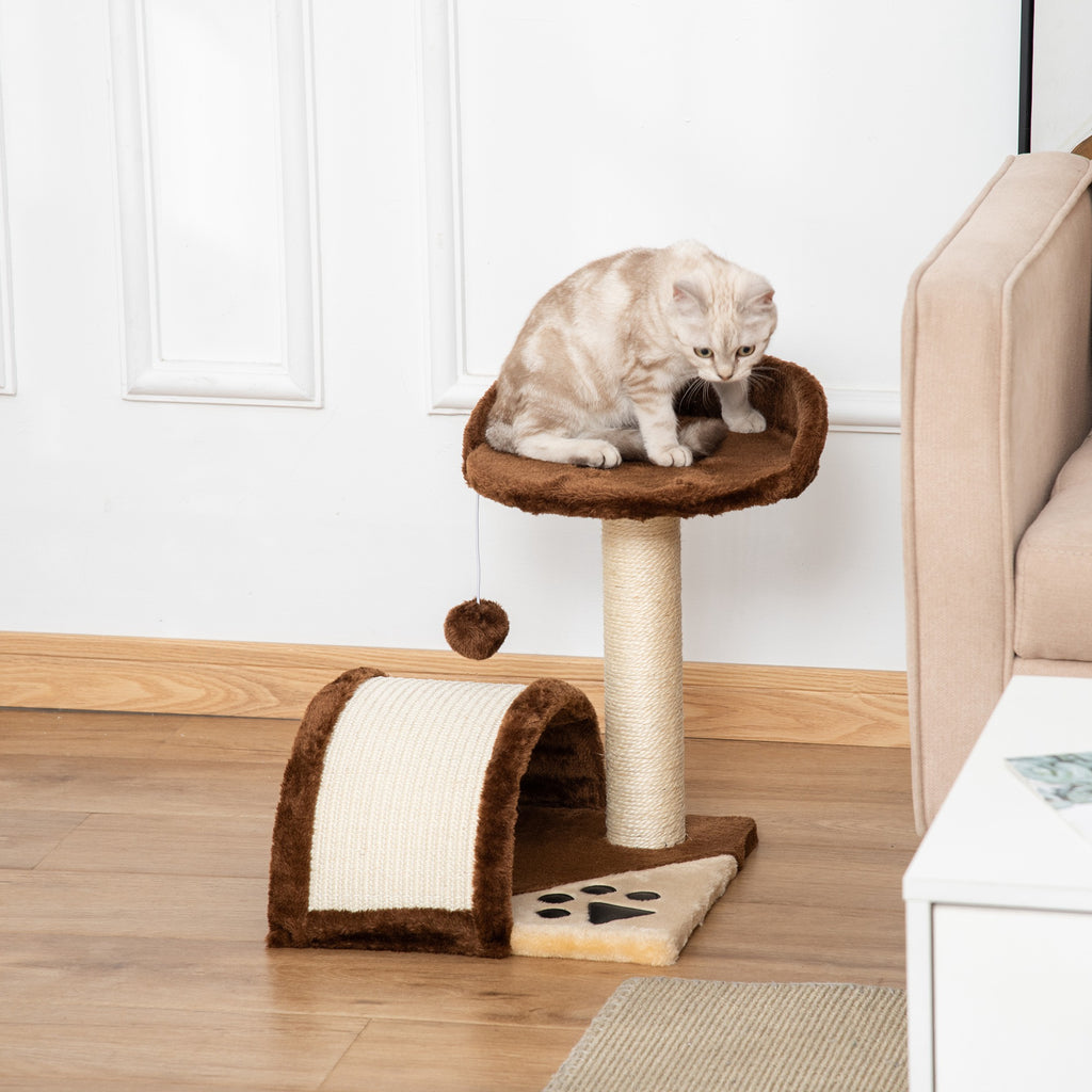 Árvore Arranhador para Gatos Pequena Altura 46 cm de 2 Níveis com Poste e Tapete de Arranhar Cama e Bola Suspensa 35,5x37x46 cm Marrom — foto 2