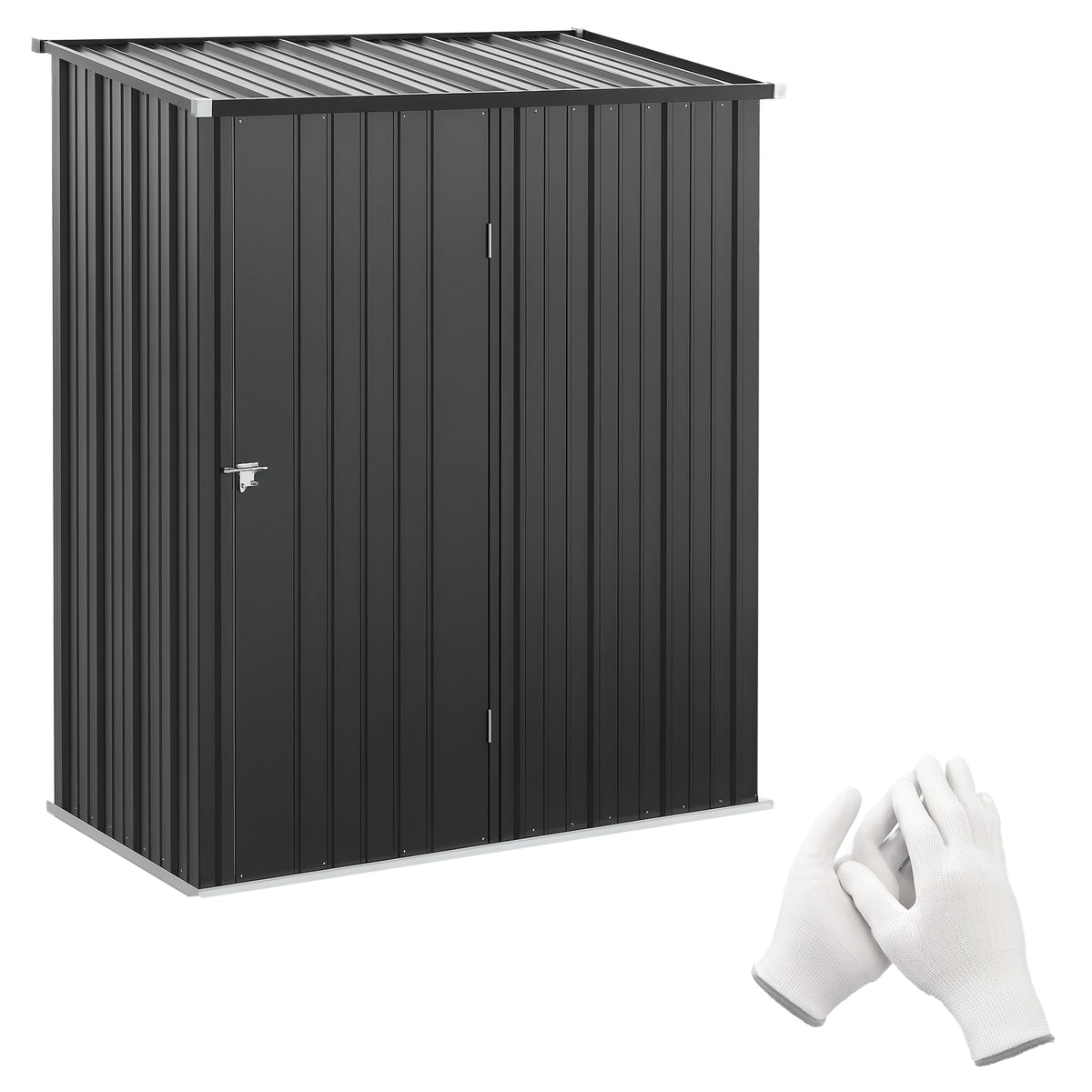 Abrigo de Jardim 1,34m² 161,5x94,5x196 cm Abrigo de Exterior de Aço Galvanizado com Porta e Fechadura para Armazenamento de Ferramentas Preto — foto 1