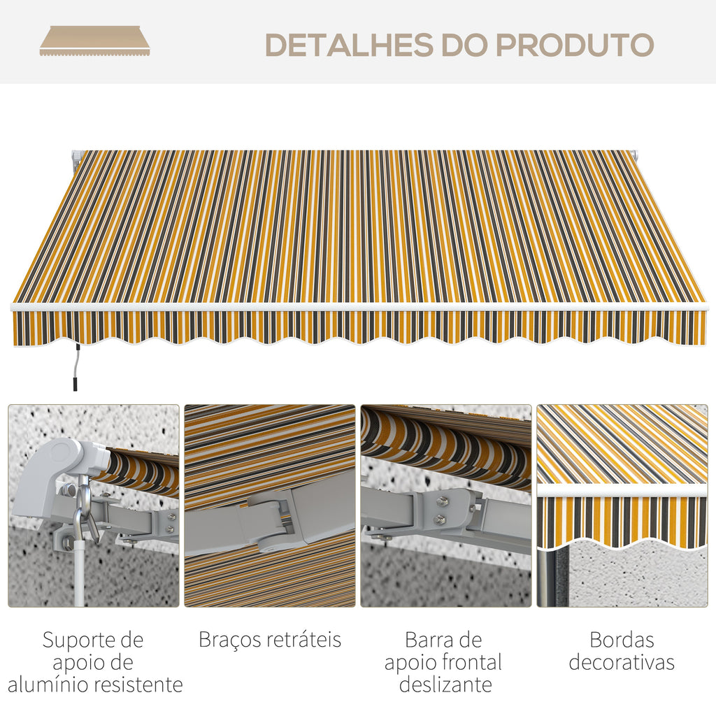 Toldo Manual Retrátil 350x250 cm Toldo para Varanda com Manivela de Metal Impermeável e Anti-UV Toldo Enrolável de Exterior para Jardim Terraço Janelas Cinza e Amarelo — foto 7
