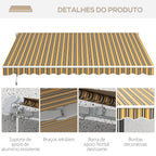 Toldo Manual Retrátil 350x250 cm Toldo para Varanda com Manivela de Metal Impermeável e Anti-UV Toldo Enrolável de Exterior para Jardim Terraço Janelas Cinza e Amarelo — foto 7