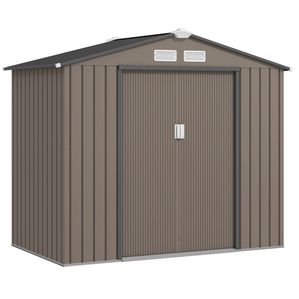 Abrigo de Jardim 213x130x185 cm Abrigo de Jardim Metálico de Exterior para Armazenamento de Ferramentas com 2 Portas Deslizantes e 4 Janelas para Terraço Marrom — foto 1