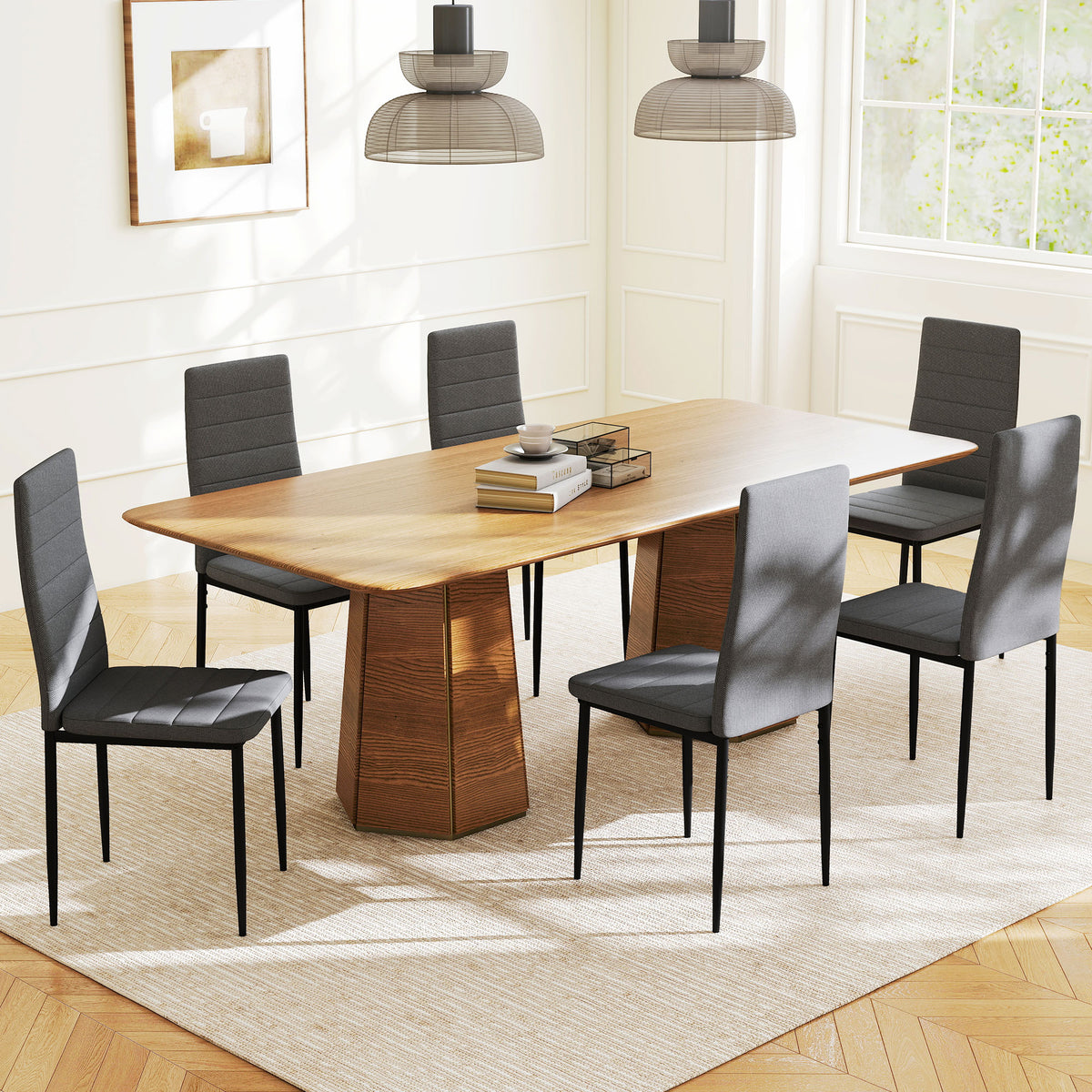 Conjunto de 6 Cadeiras de Sala de Jantar Estofadas em Linho e Pés de Metal Cadeiras Modernas para Cozinha Carga Máxima 120kg 41x50x97cm Cinza — foto 2