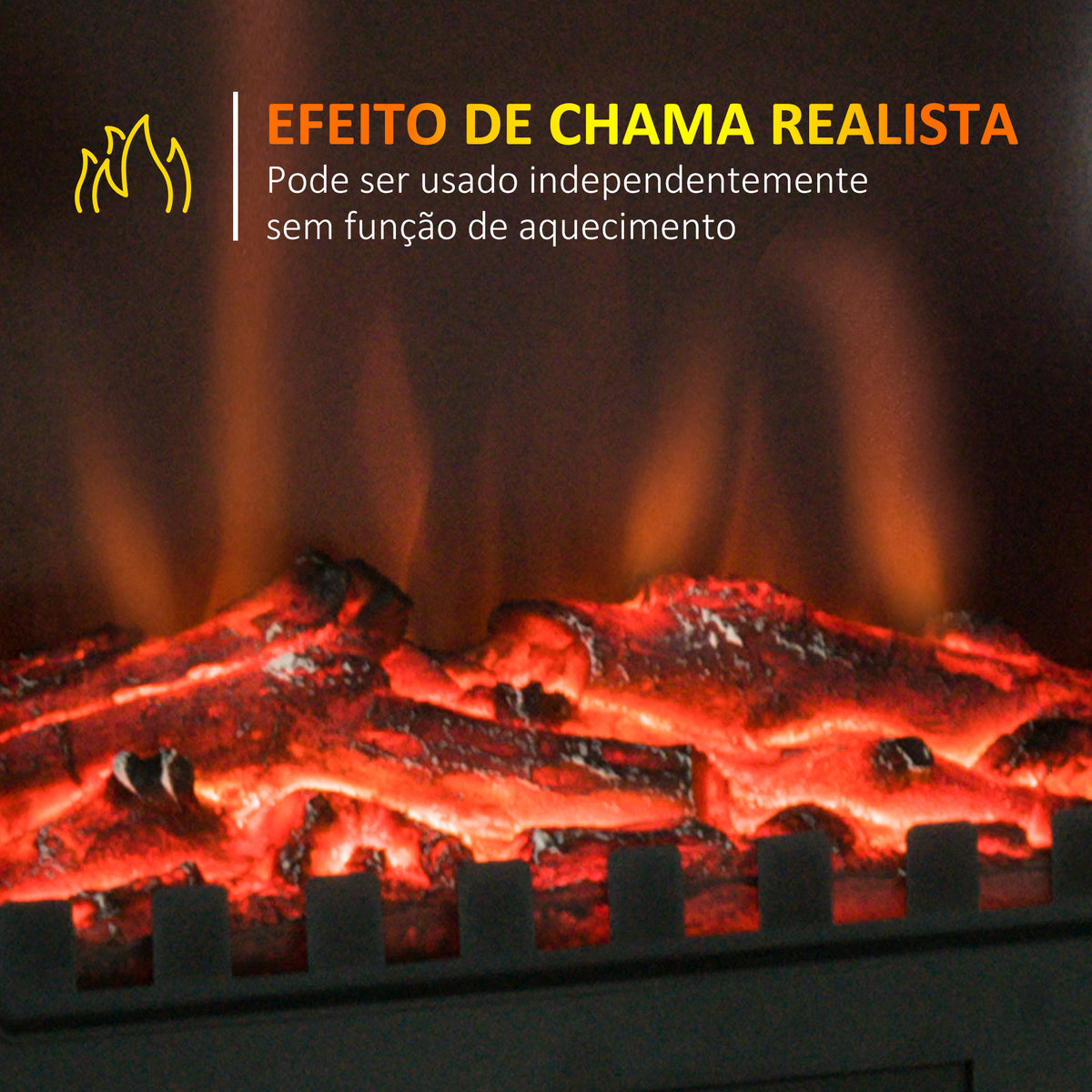 Lareira Elétrica Portátil 1000/2000W com Efeito de Chama Realista e Proteção Contra Superaquecimento para Ambientes entre 15-30m² 39x23x56,5cm Preto — foto 4