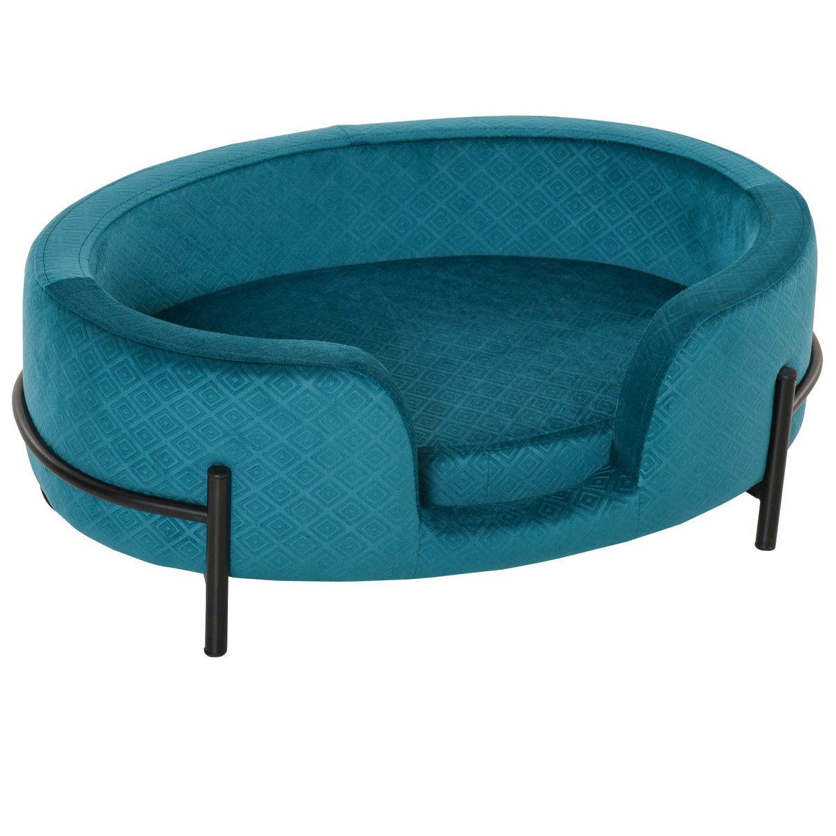 Sofá-cama para cães pequenos Gatos com almofada removível acolchoada com bordas levantadas base de metal 64x40x24 cm turquesa — foto 1