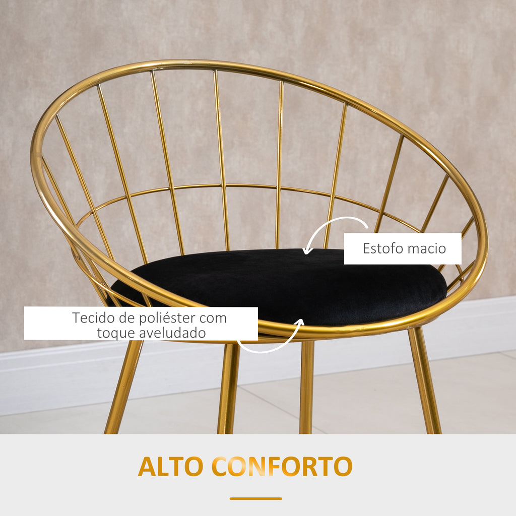 Conjunto de 2 Bancos Altos de Cozinha com Assento em Tecido Bancos de Bar Cadeiras Acapulco com Encosto e Apoio para os Pés para Sala de Jantar 52,5x47x97 cm Dourado — foto 6