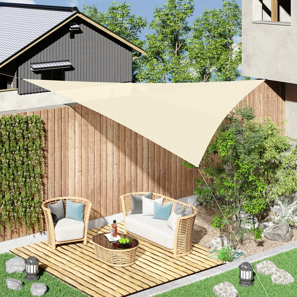 Vela de Sombra Triangular 3x3x3 m Toldo Vela de HDPE com Proteção UV Aneis em Forma de D e Cordas para Jardim Pátio Piscina Bege — foto 2