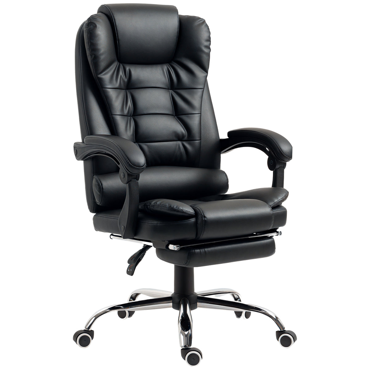 Cadeira de Escritório Reclinável Cadeira de Escritório com Apoio para os Pés Cadeira Executiva Giratória com Altura Ajustável Estofada em PU e Apoio para os Braços 64,5x69x109-117 cm Preto — foto 1