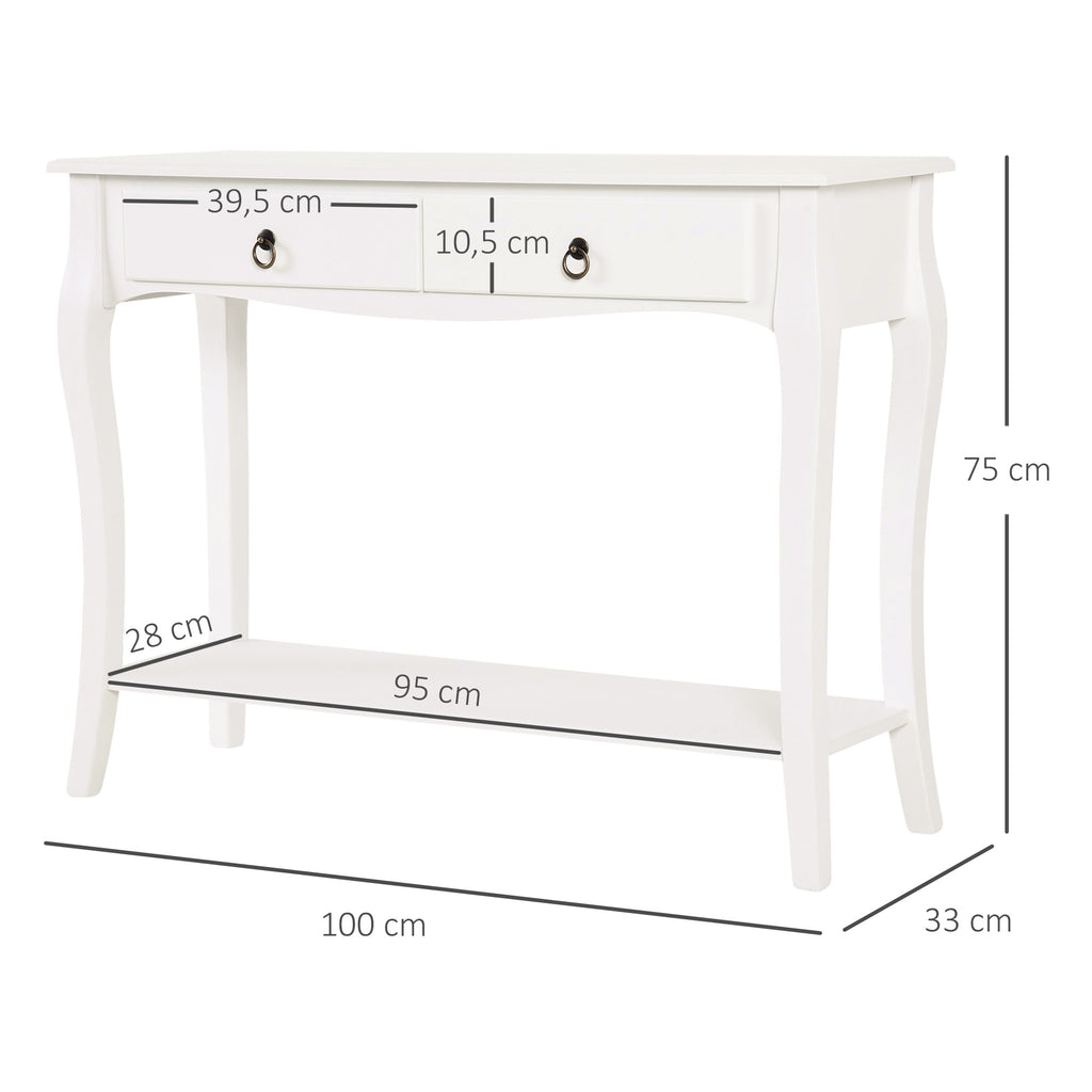 Mesa Tipo Consola para Sala de Estar Consola para Entrada com 2 Gavetas e Prateleira Inferior 100x33x75cm Branco — foto 3