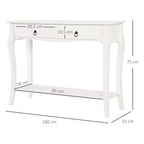 Mesa Tipo Consola para Sala de Estar Consola para Entrada com 2 Gavetas e Prateleira Inferior 100x33x75cm Branco — foto 3