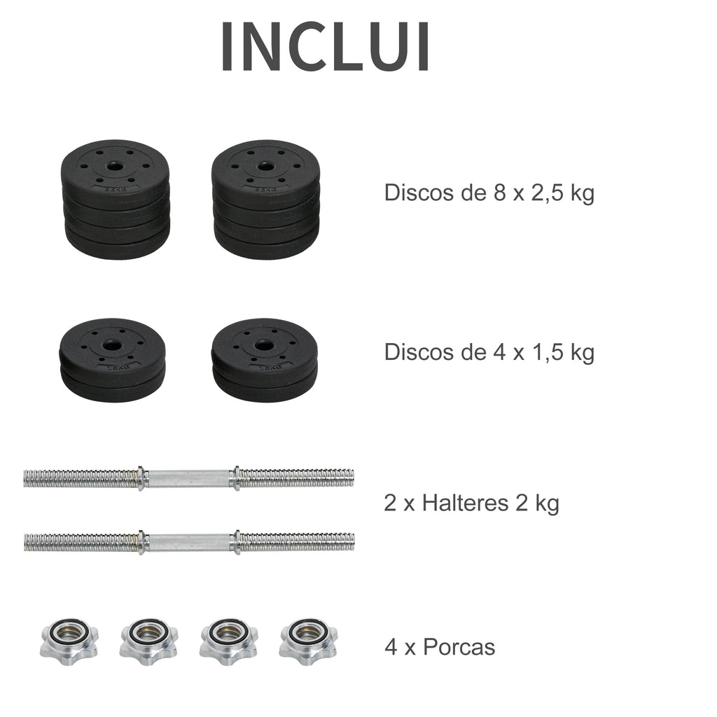 Conjunto de Halteres Ajustáveis 30kg com Barra de Conexão de Aço e Discos Desmontáveis Conjunto de Pesos para Treinamento em Casa Academia Escritório Preto — foto 6