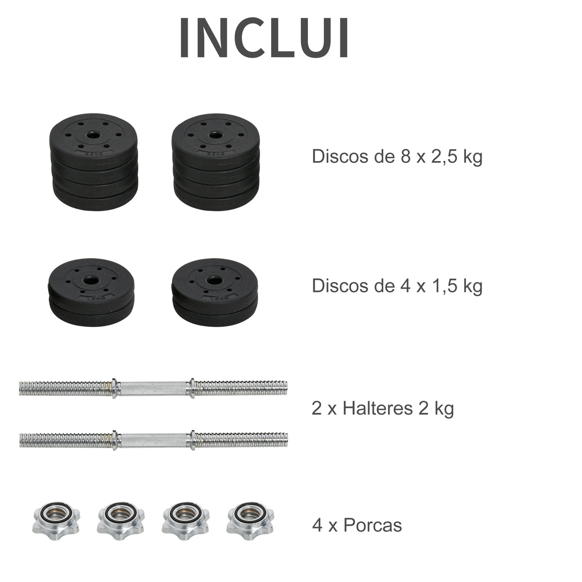 Conjunto de Halteres Ajustáveis 30kg com Barra de Conexão de Aço e Discos Desmontáveis Conjunto de Pesos para Treinamento em Casa Academia Escritório Preto — foto 6